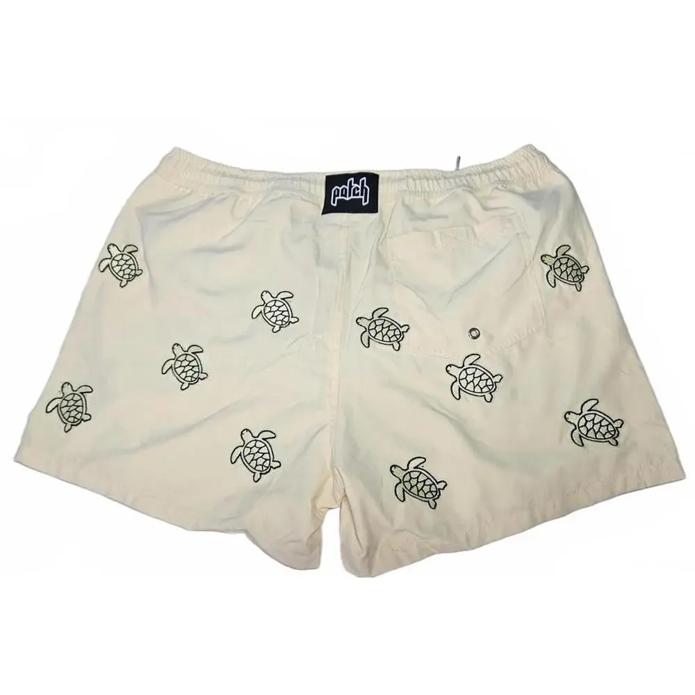 Patch Men's Butter Yellow Turtle‎ Swim Novelty Shorts Resortwear Coastal Vibes
